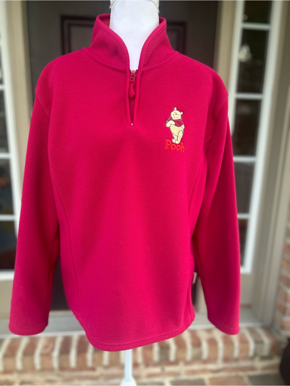 Vintage Y2K Disney Store hot pink Winnie the Pooh embroidered fleece 1/4 zip M